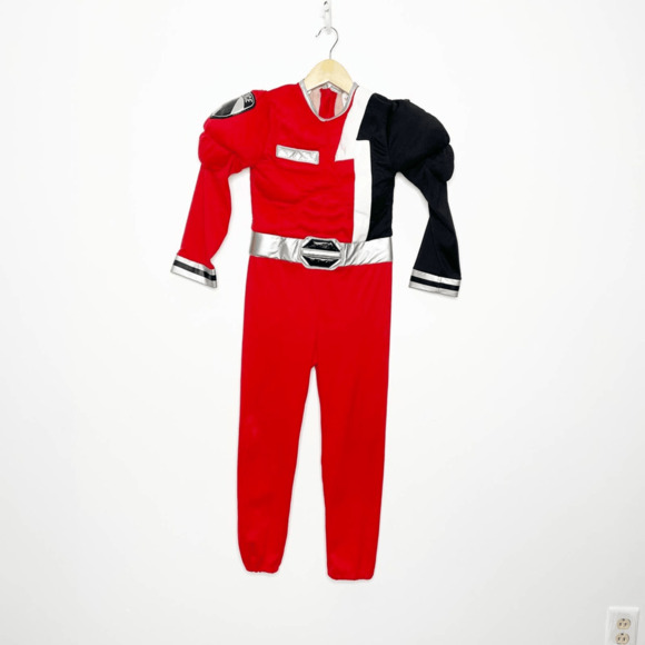 Disney Store red Power Ranger jumpsuit costume padded muscles kids medium 8-10 - Picture 2 of 7